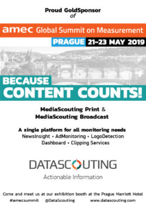 DataScouting Gold Sponsor of the AMEC Global Summit in Prague, May 2019