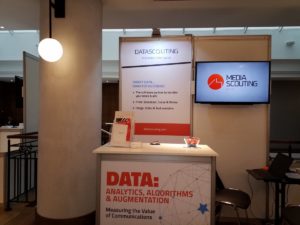 DataScouting exibindo soluções de software para monitoramento de impressos e Broadcast no AMEC Global Summit, Praga, 2019